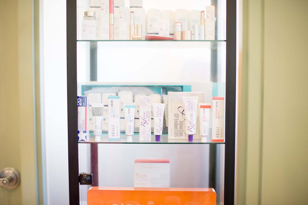 Shelf with skin care products